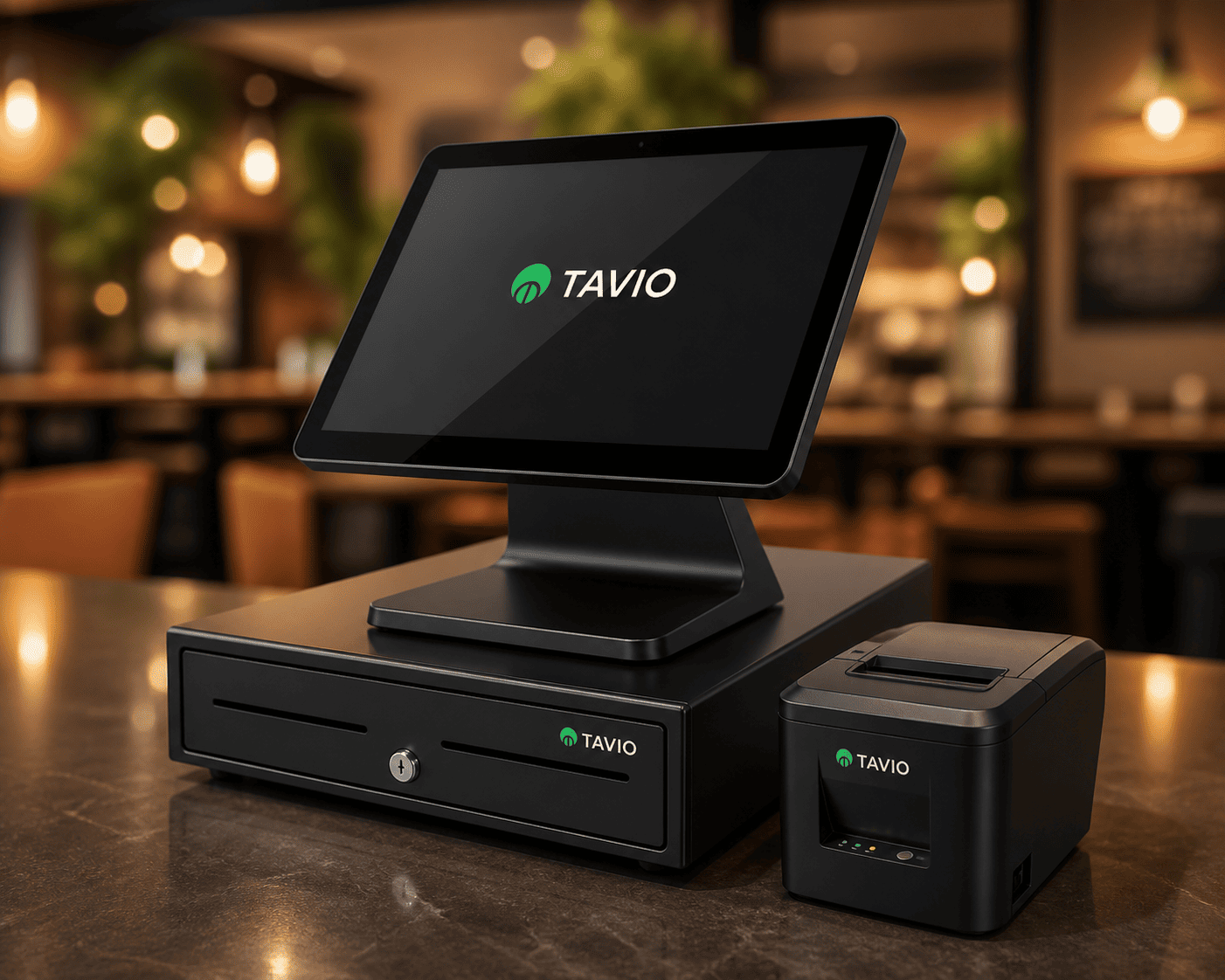 Tavio POS hardware on a service counter